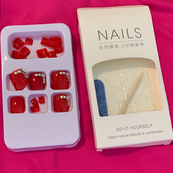 Other - Red DIY Nail Set with Rhinestones